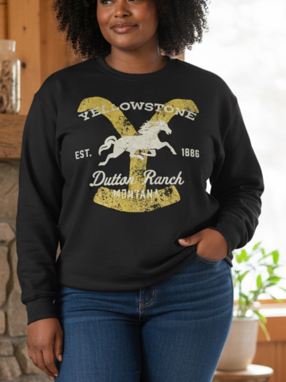Yellowstone Dutton Ranch Graphic Crewneck Sweatshirt - Black